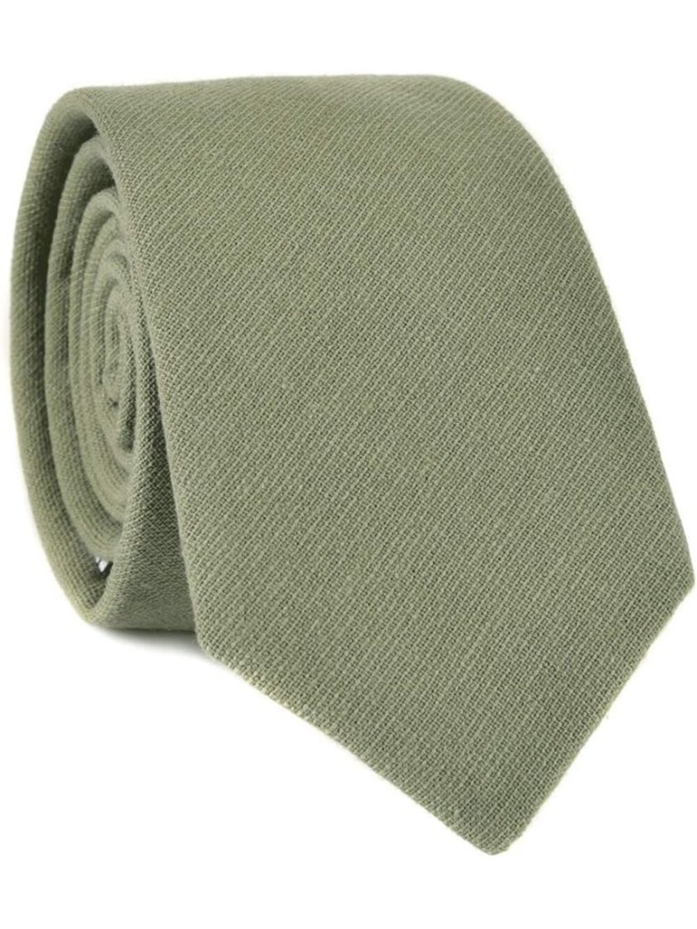 Men's Olive Solid Heather Cotton Linen Textured Formal Slim Necktie For Business
